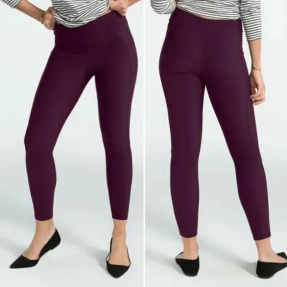 Spanx Micro Rib Knit Control Top Skimmer Legging Pants Maroon Purple Size S - Picture 8 of 8